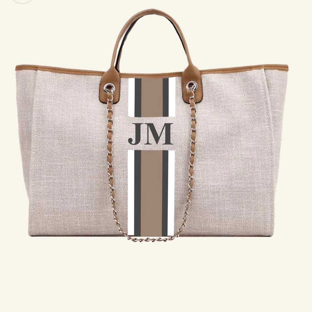Lily & Bean The Lily Canvas Weekender Soft Fawn Jumbo Tote Bag JG Initials NWT - Picture 10 of 16